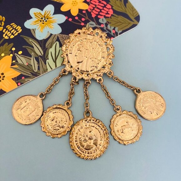 Vintage Jewelry - Vintage Republique Francaise Gold Tone Coin Brooch